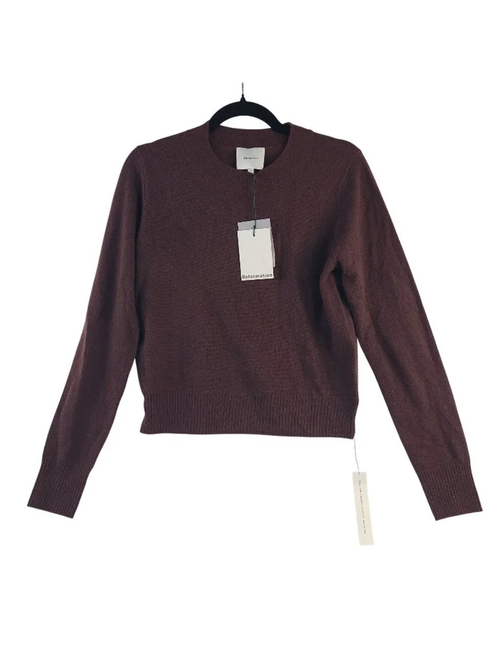 NEW Reformation Nikki Crewneck Cashmere Sweater In Mahogany Sz XS - Picture 1 of 8